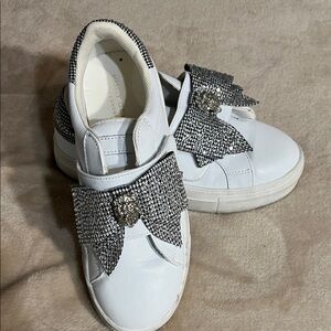 Kurt Geiger White and Silver Bow Sneakers